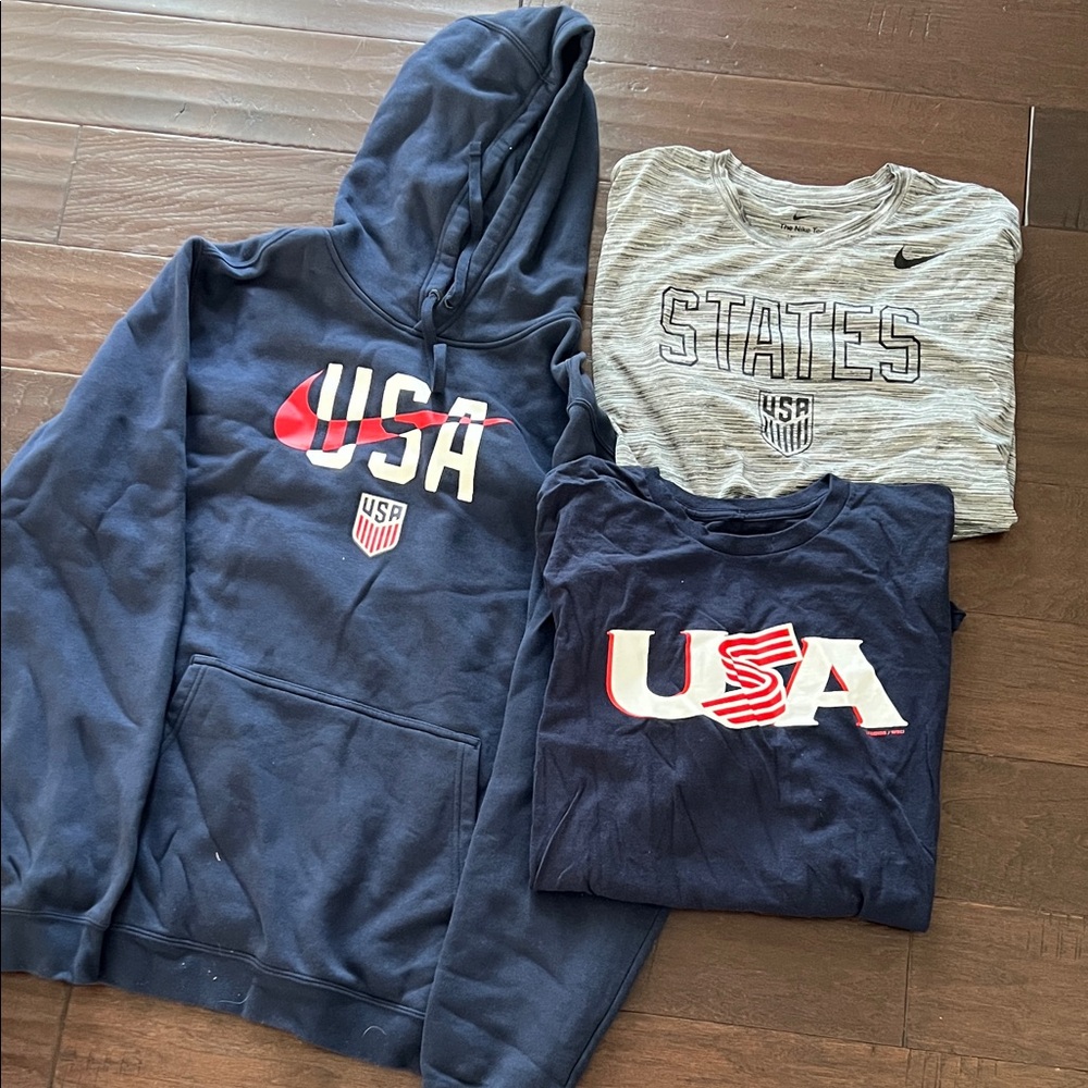 American USA Navy Blue Hoodie & (2) Tees